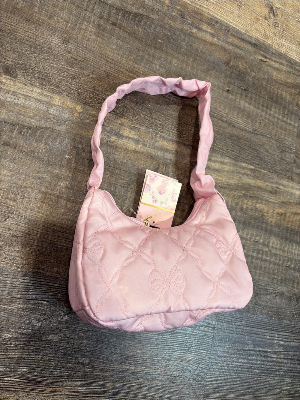 LoveShackFancy Pale Pink Quilted Shoulder Bag with Ruched Strap